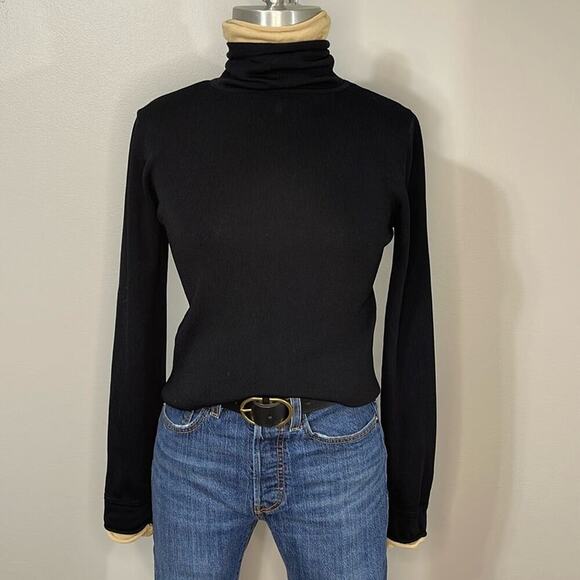 Tehama by Nancy Haley Black and Tan Vintage Long Sleeve Funnel Neck Top Size S - Picture 1 of 5